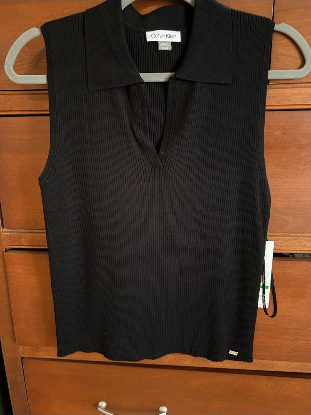 Calvin Klein Black Ribbed Sleeveless V-Neck Polo Tank